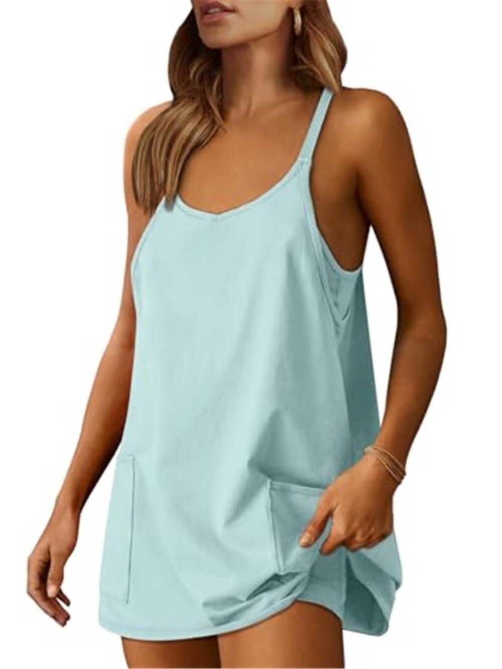 Womens Athletic Tennis Dress Mint Green Built In Shorts Workout Romper Sundress